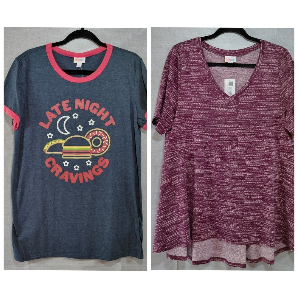 Lularoe Tops Bundle Women's LG Late Night Cravings Liv Purple Tunic Jana